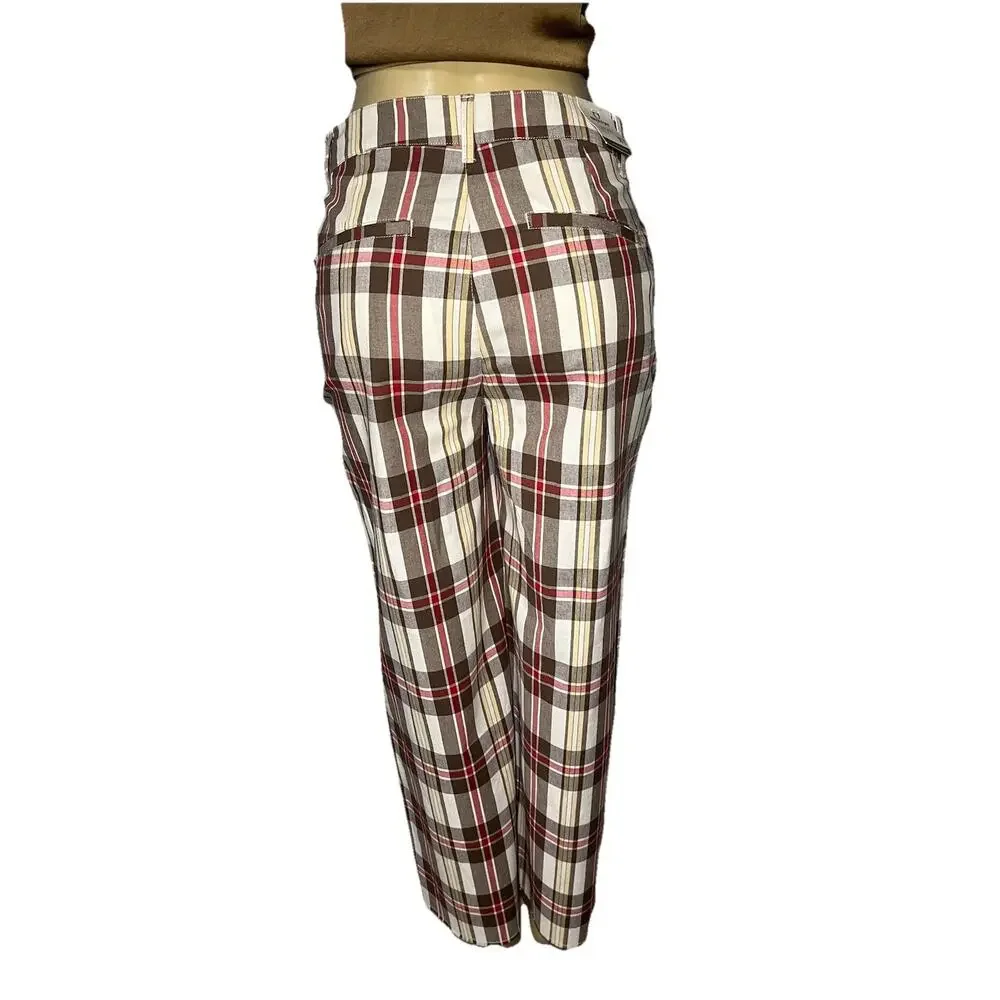 BRIXTON Victory Retro 70'S‎ Wide Leg High Waist Cropped Plaid Pants 29X27 NWT